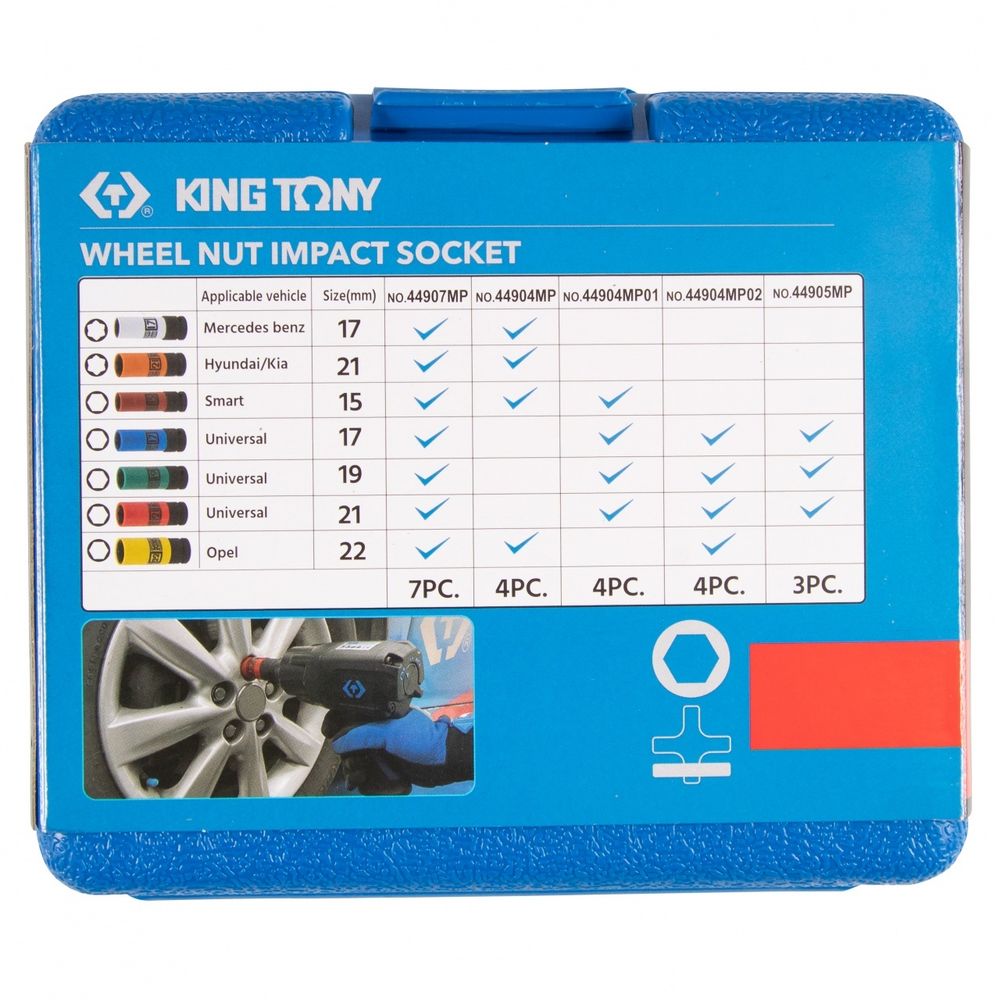 KING TONY (44904MP02) Набор глубоких ударных торцевых головок 1/2", шестигранные, 17, 19, 21, 22 мм