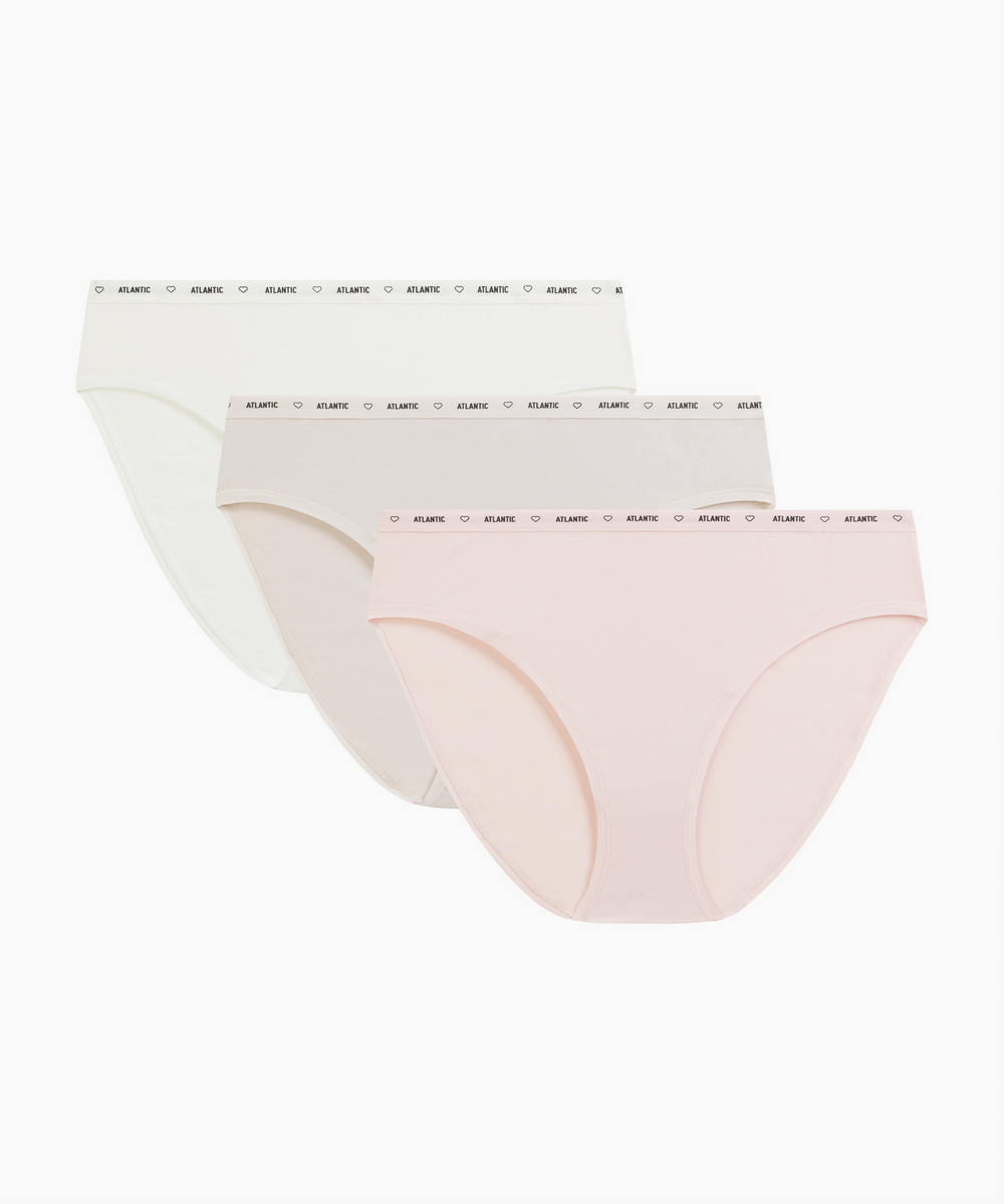 Трусы женские спорт с высокой посадкой Atlantic, набор из 3 шт., хлопок, светлые экрю + светло-бежевые, светло-розовые, 3CLP-010