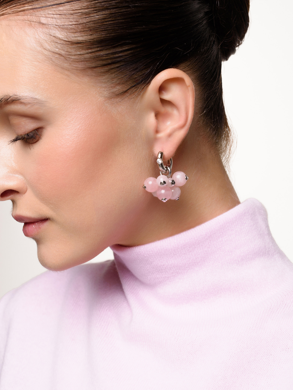 Серьги "Berry" розовый кварц Silver