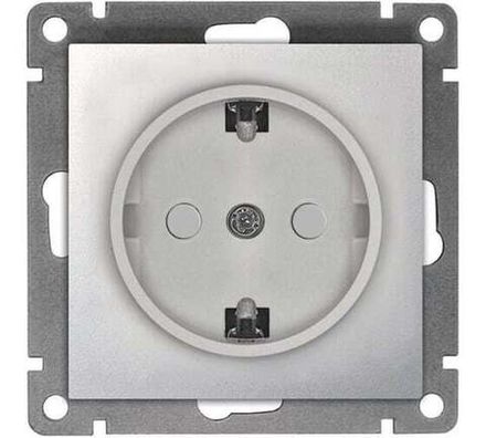Розетка одноместная "UNIVersal" серия "Афина" с/з, с/у, з/ш, 16А, 220В, серебро (еврослот) (HU2311)