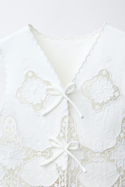 ZARA ЖИЛЕТ С ВЫШИВКОЙ, ЭКРЮ