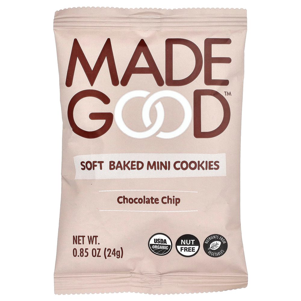 MadeGood, Мягкое мини-печенье, шоколадная крошка, 5 порционных пакетиков, 24 г (0,85 унции)