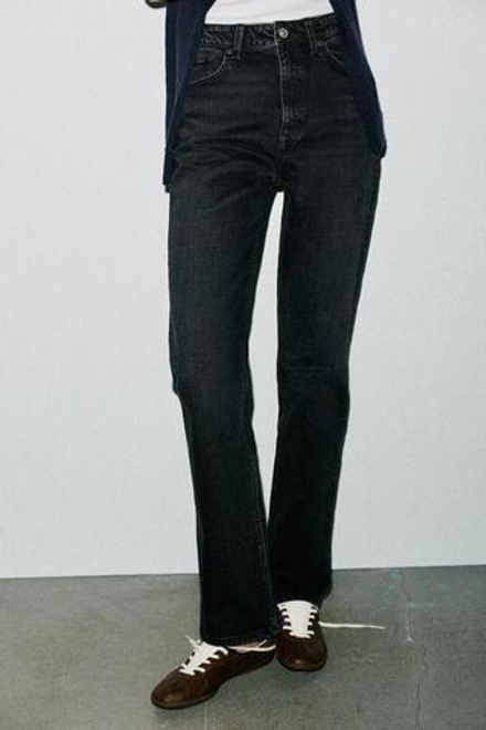 ZARA ПРЯМЫЕ ДЖИНСЫ TRF С ВЫСОКОЙ ПОСАДКОЙ, ЧЕРНЫЙ