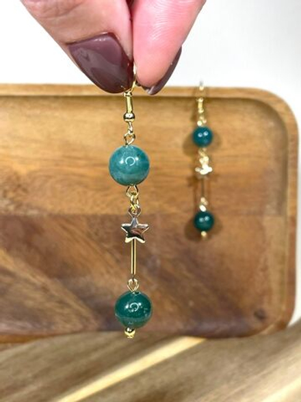 Серьги подвески с моховым агатом