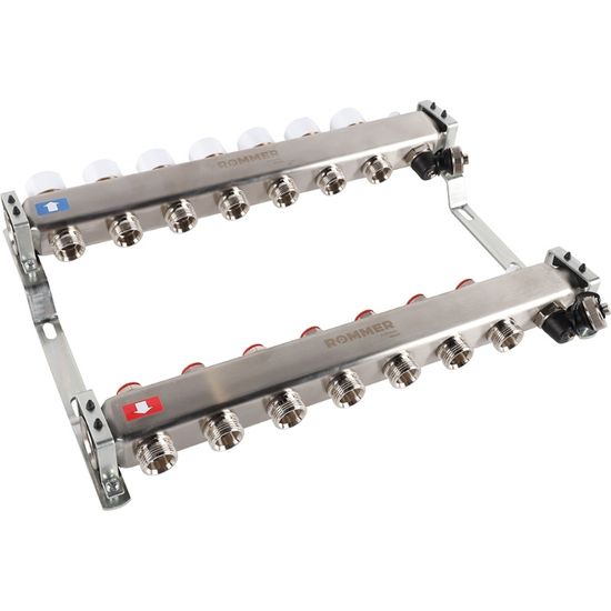 Коллектор Rommer 1"x3/4" на 7 контуров с запорными клапанами (нерж. сталь) RMS-3201-000007