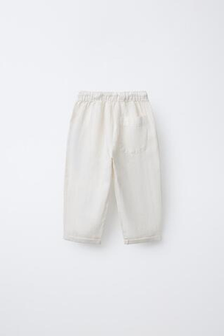 ZARA БРЮКИ СТРУЯЩЕГОСЯ КРОЯ ИЗ СМЕСОВОГО ЛЬНА, ЭКРЮ