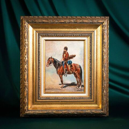 Винтаж: Антикварная картина «Конный Казак»