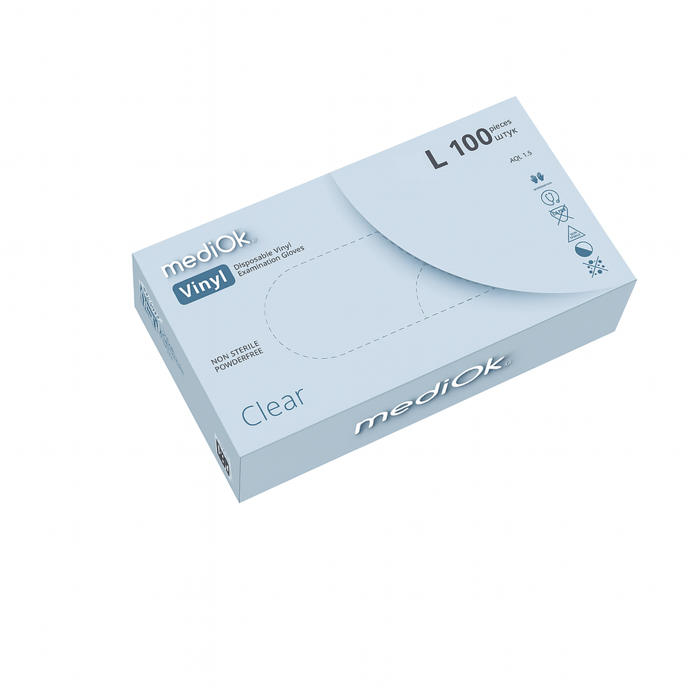 Перчатки виниловые MediOk ПРОЗРАЧНЫЕ, L, 50 пар в упаковке