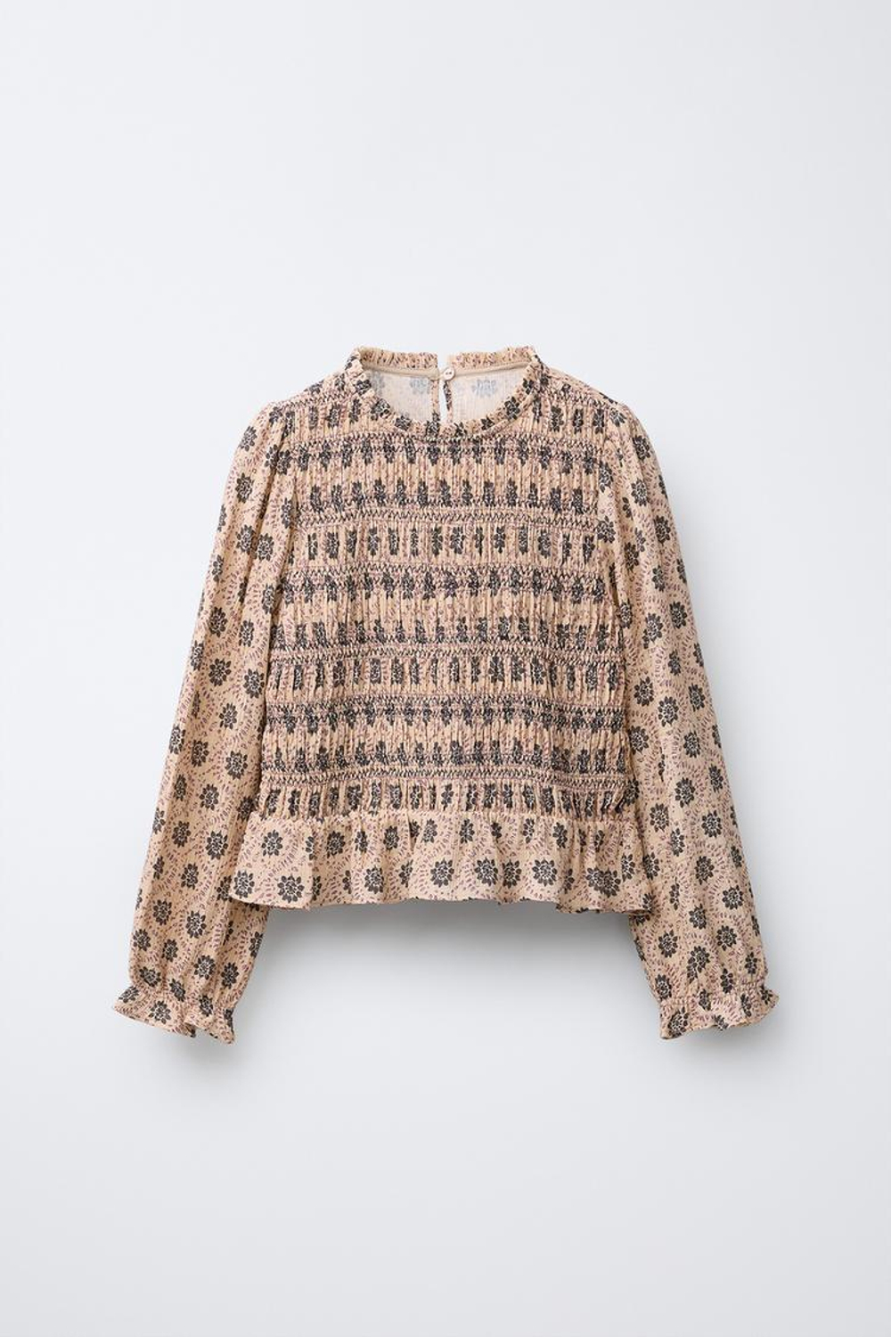 ZARA ТОП С ЭЛАСТИЧНЫМИ ДЕТАЛЯМИ И ПРИНТОМ, СВЕТЛО-БЕЖЕВЫЙ