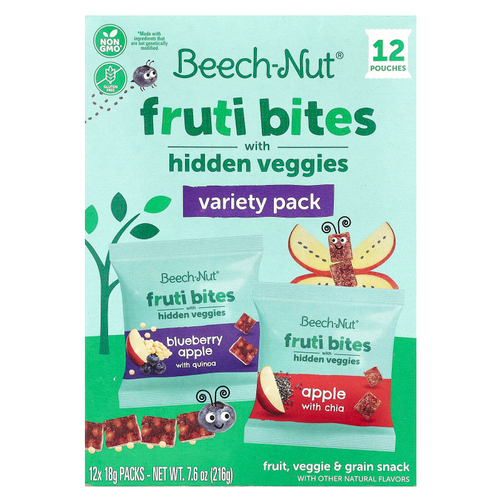Beech-Nut, Fruti Bites со скрытыми овощами, набор со вкусом, 12 пакетиков по 18 г (0,63 унции)