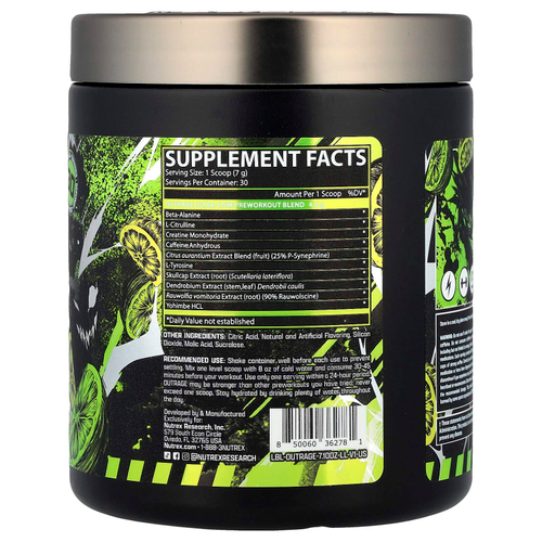 Nutrex Research, Outrage, Ultra Stim перед тренировкой, лимон и лайм, 201,18 г (7,1 унции)