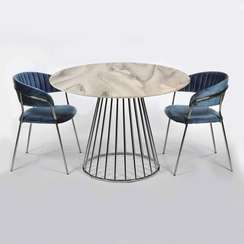 Стол Liverpool Ø100 см, белый мрамор с хромированными ножками