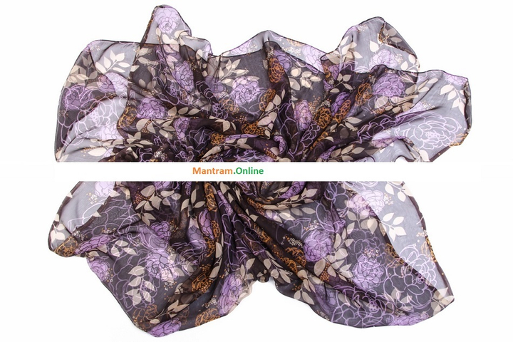 Палантин-парео Вискоза 100% (шифон) Фиолетовые розы на темном 110x170 см.