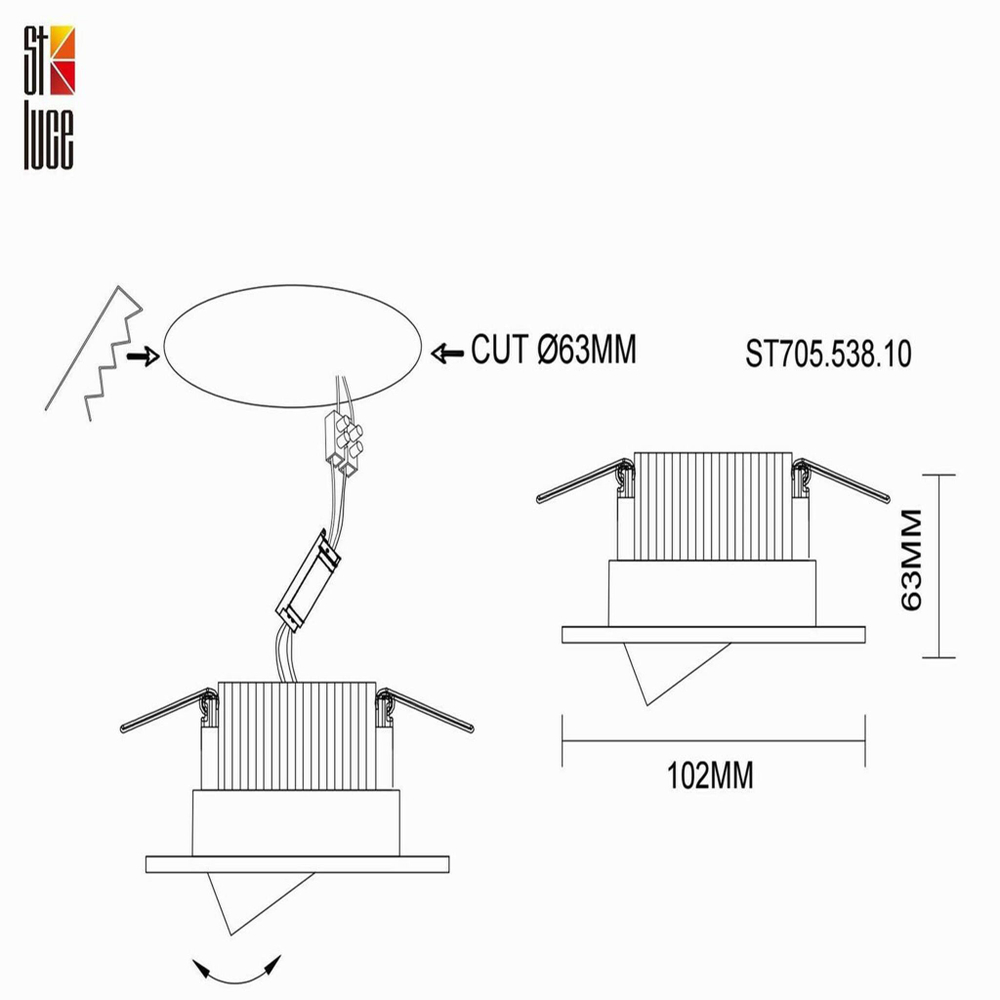 ST705.538.10 Св-к встр. Белый LED 1*10W 3000K 750Lm Ra&gt;90 38° IP20 D102xH85 170-240V