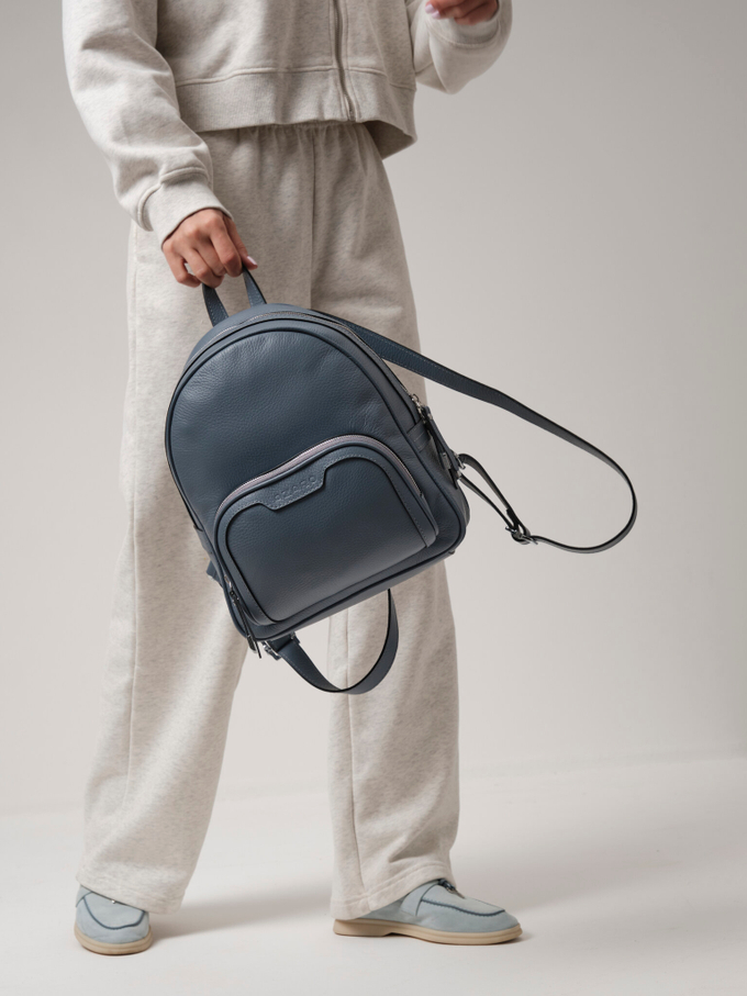 Рюкзак кожаный сине-серый