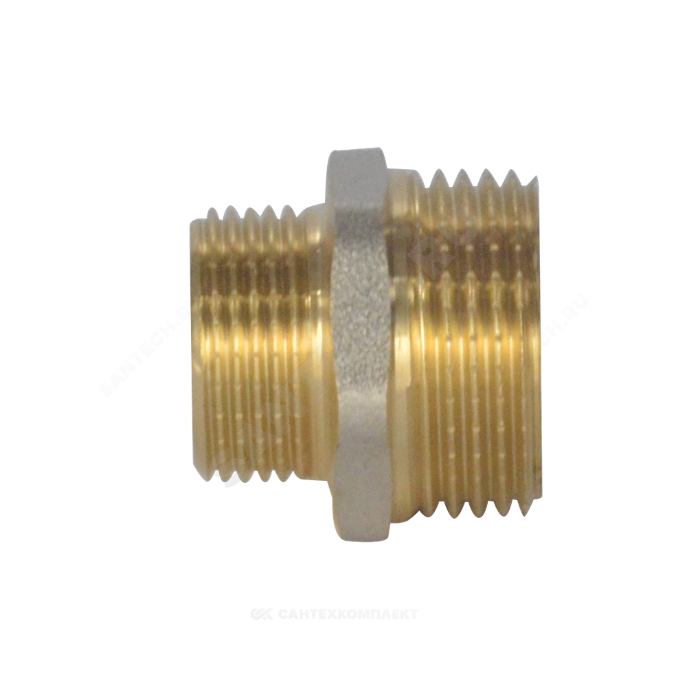 Ниппель латунь никель переходной Ду 40х32 (1 1/2"х1 1/4") НР 9023 ГОСТ 32585-2013 Aquasfera 9023-11
