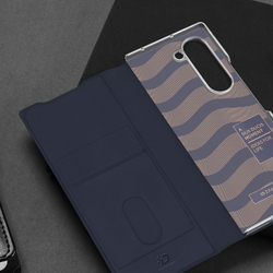 Чехол синего цвета с премиальной искусственной кожи с MagSafe от Dux Ducis для Samsung Galaxy Z Fold 7, серия Bril Series Case (версия с S Pen)