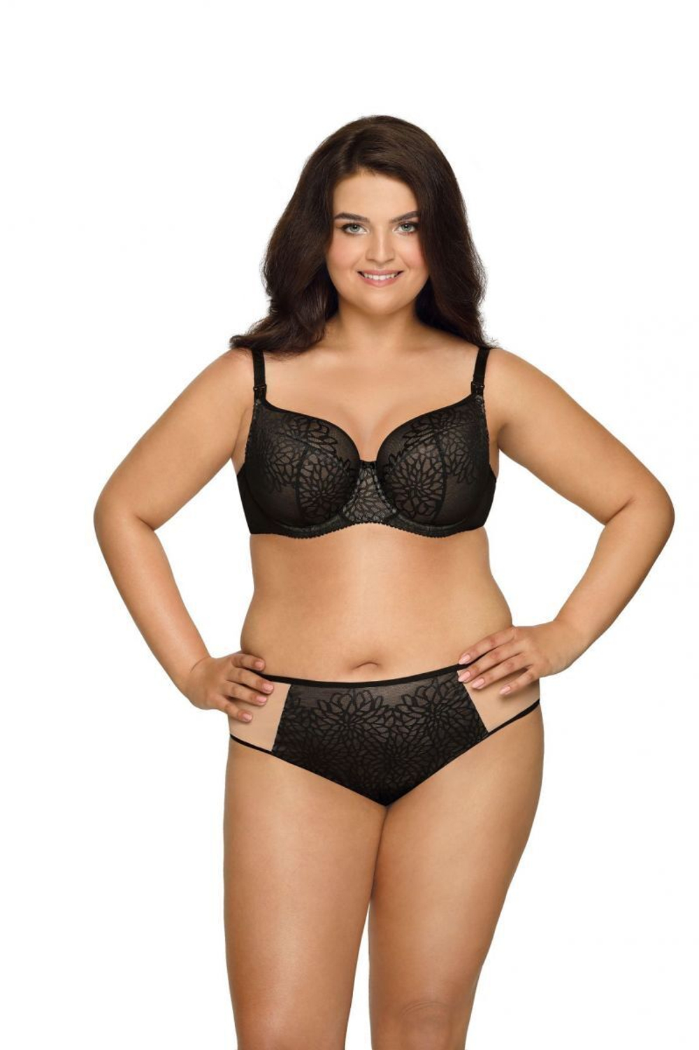 Двухцветные трусики-слипы с цветочным рисунком (Размер: XL) (Цвет: черный с бежевым)