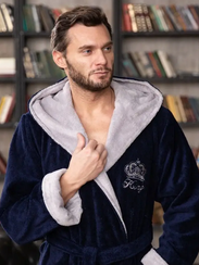 Халат мужской KING с капюшоном Синий "Polens"