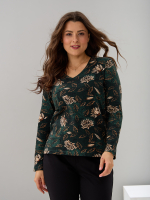 Лонгслив ЛНкл-080/изумрудный-хризантемы