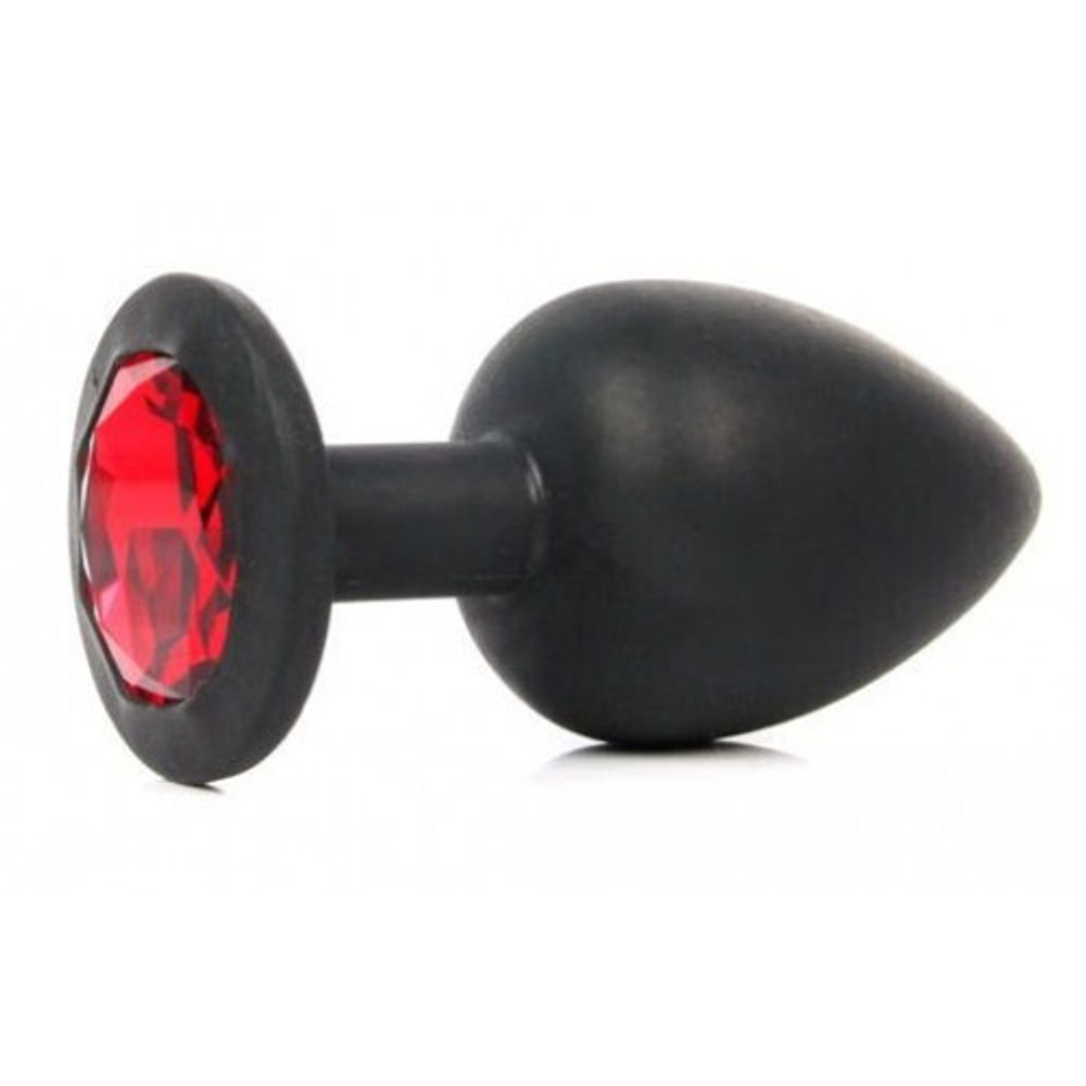 Анальная втулка черная с кристаллом Small красный 7 см