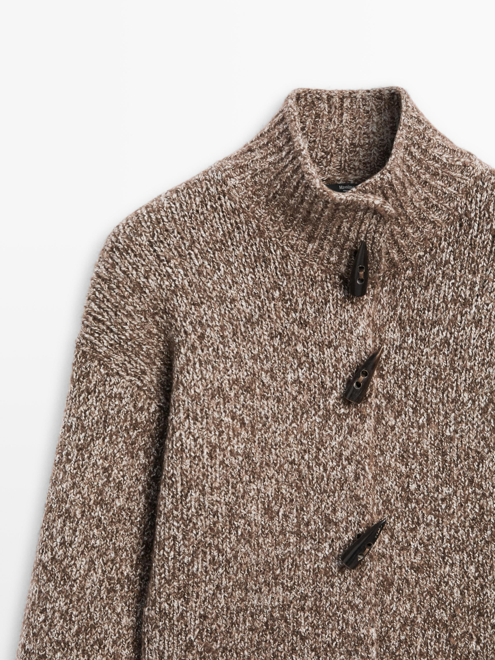 Massimo Dutti Кардиган из шерсти и хлопка с пуговицами в форме рога, шоколадный