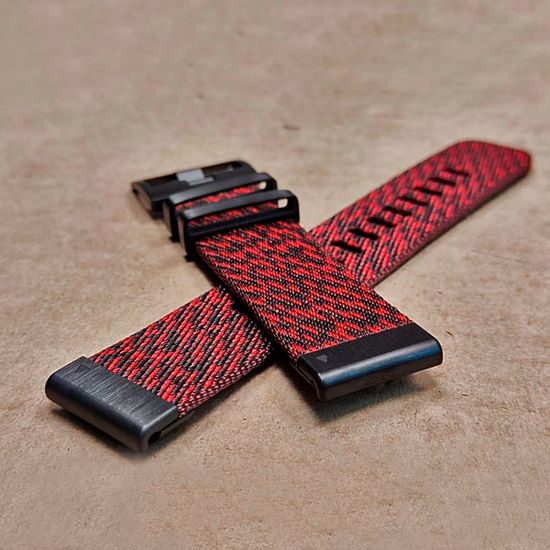 Ремешок 22 мм для Garmin нейлоновый жакардовое плетение, стальные тренчики (Красный)