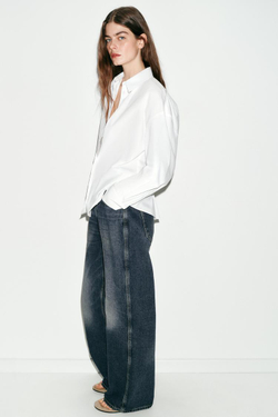 ZARA РУБАШКА ИЗ ПОПЛИНА С ЗАЩИПАМИ НА СПИНКЕ, БЕЛЫЙ