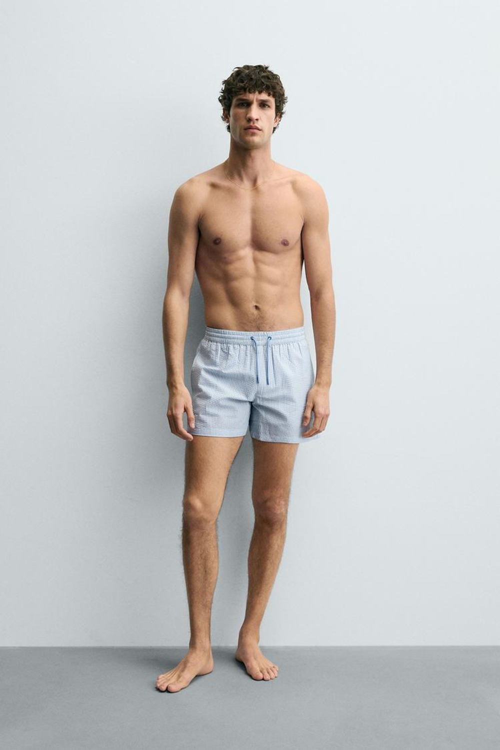 ZARA ПЛАВКИ ИЗ ЖАТОЙ ТКАНИ, НЕБЕСНО-ГОЛУБОЙ