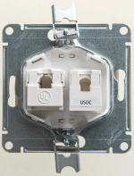 GLOSSA РОЗЕТКА двойная RJ11+RJ45 кат.5e, механизм, ПЕРЛАМУТР