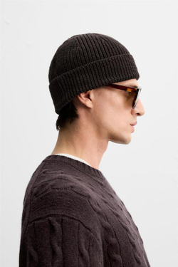 ZARA ШЕРСТЯНАЯ ШАПКА БИНИ, ТЕМНО-КОРИЧНЕВЫЙ