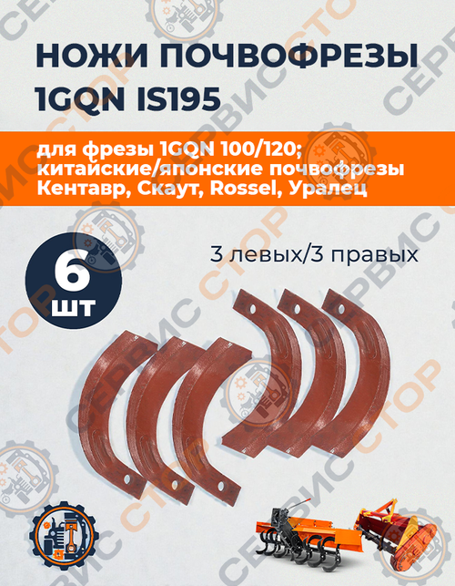 Комплект ножей почвофрезы IS195 (3+3)