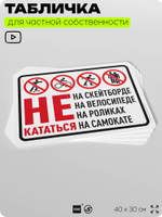 Табличка для частной территории "Не кататься на скейтборде, велосипеде, роликах и самокате", на дом, для участка и организаций, предупреждающая, 40х30 см, Silver Plane x Айдентика Технолоджи