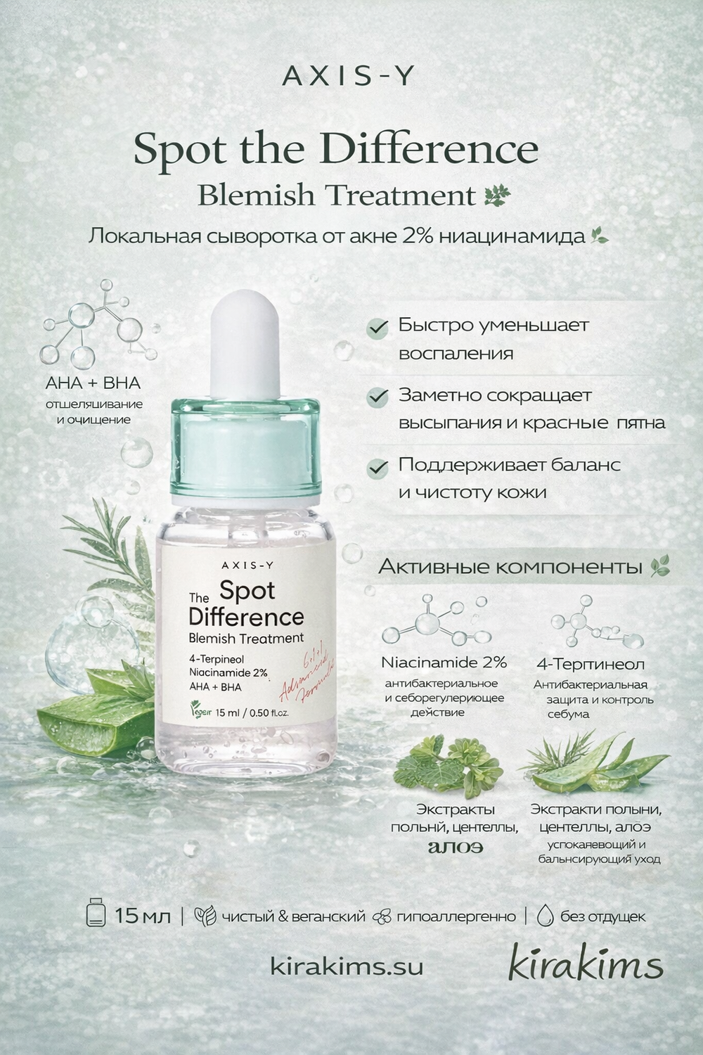 AXIS-Y Spot the Difference Blemish Treatment - Локальная сыворотка от акне 2% ниацинамида