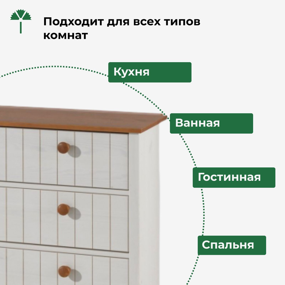 Комод белый 3 ящика Паула из массива сосны, белый/черри