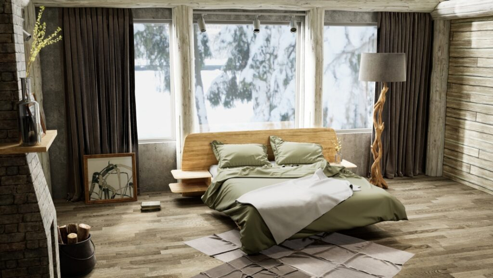 Кровать из массива дуба со встроенными полками Amandi