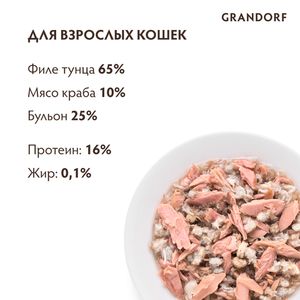 Консервы Grandorf для кошек, филе тунца и мясом краба