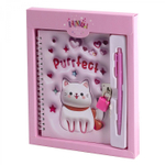 Блокнот в футляре, 19,5 см * 22,5 см , гребень, Alingar, ламинация, конгрев, эффект 3D, замочек, 46 л., клетка, "Кот-пухляш", розовый