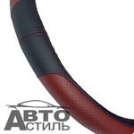 Оплетка на руль круглая Nova Bright 48327 размер М черная, вставка бордо перфорир, шов бордо
