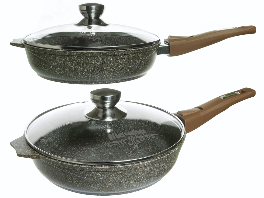 Сковорода 28см Premium mokko со съемной ручкой и стеклянной крышкой