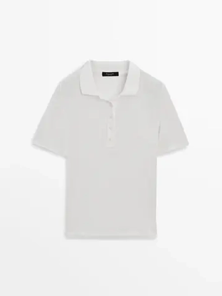 Massimo Dutti Хлопковое поло в рубчик, натуральный/кремовый