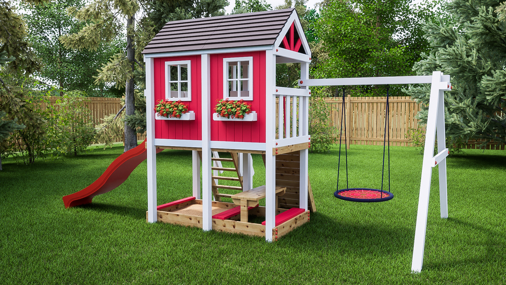 Детский деревянный домик с качелями гнездо "Петерсвуд"