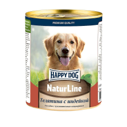 Влажный корм Happy Dog Natur Line для собак с телятиной и индейкой, банка 970г