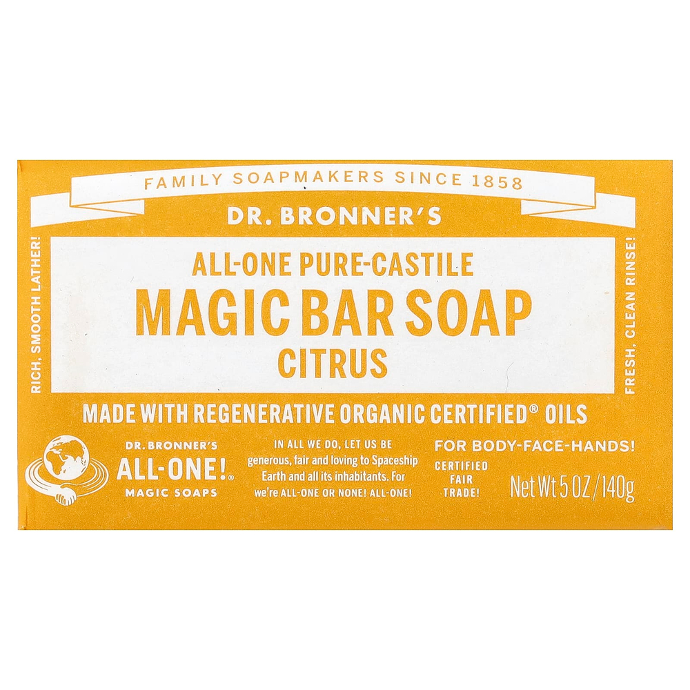 Dr. Bronner's, All-One Pure-Castile Magic кусковое мыло, цитрус, 140 г (5 унций)