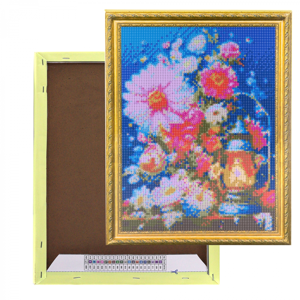 Алмазная мозаика Alingar, на подрамнике, с полным заполнением, (глянц) дизайн рамка, 30х40 см, 20 цветов, "Фонарь и цветы"