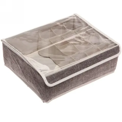 Кофр - органайзер для хранения вещей с прозрачной крышкой «УЮТДОМА», цвет серый, 13 отделений, 32*24*12см✦