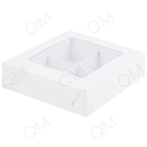 Коробка для 4 конфет с вклеенным окном 120*120*30 мм (белая), 10шт
