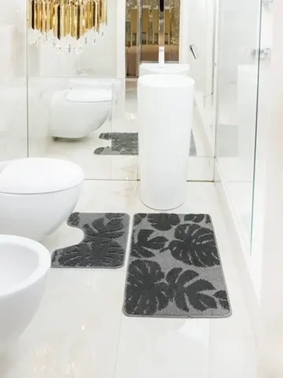Комплект ковриков для ванной и туалета My Crystal серия Gold 60*100 и 50*60 Монстера,антрацит