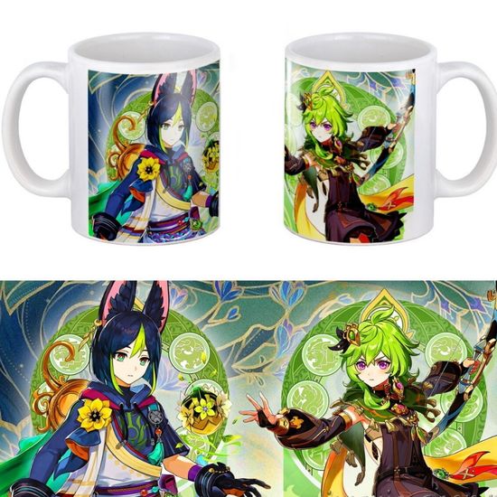 Кружка керамическая Геншин, Genshin, Коллеи и Тигнари, 330 мл