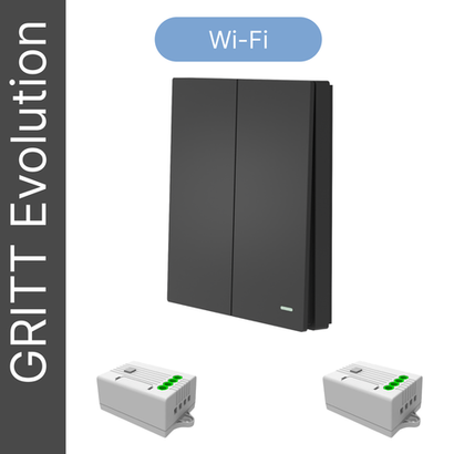 Умный беспроводной выключатель GRITT Evolution 2кл. антрацит комплект: 1 выкл. IP67, 2 реле 1000Вт 433 + WiFi с управлением со смартфона, EV221220BLWF